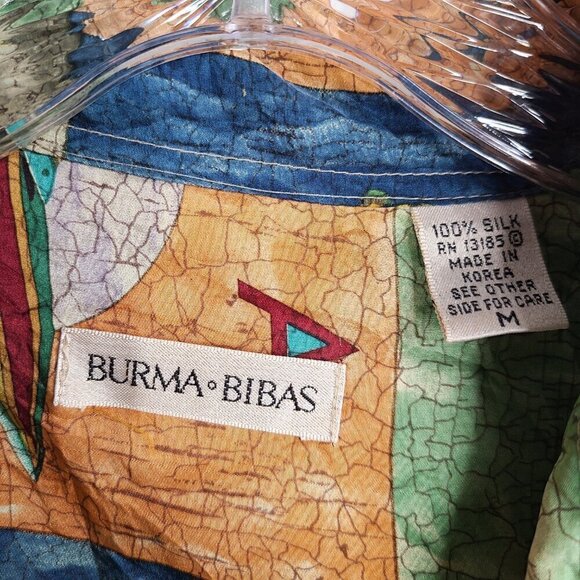 Vintage BURMA BIBAS Travel Adventure Boat Plane Scooter Wild Silk Button Up - Picture 6 of 8